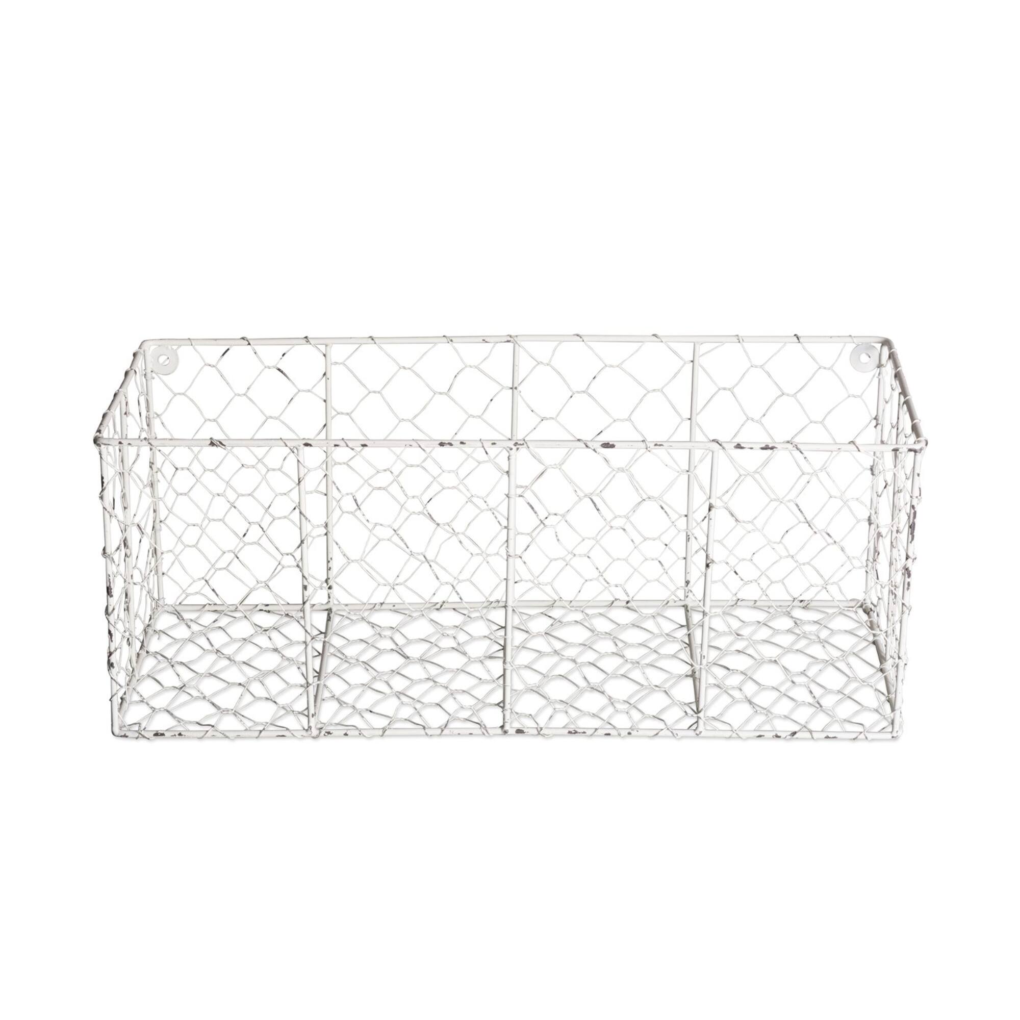 DII® Medium Antique White Wall Mount Chicken Wire Baskets, 2ct.